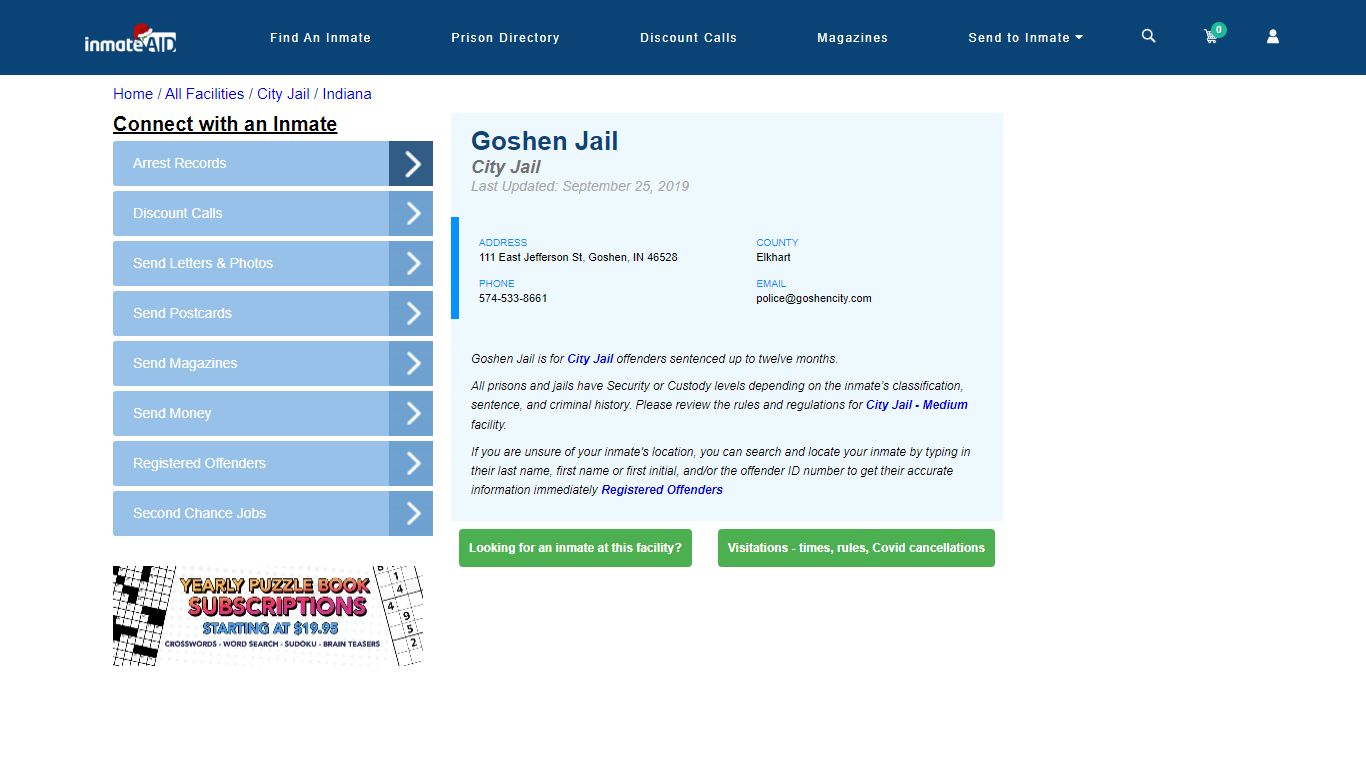 Goshen Jail | Inmate Locator